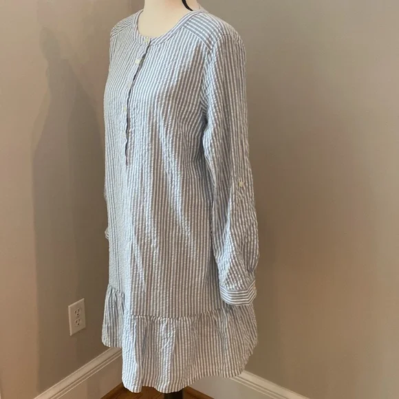 Ann Taylor Loft NWT midi dress long sleeve lightweight pinstripe seersucker - Picture 5 of 12